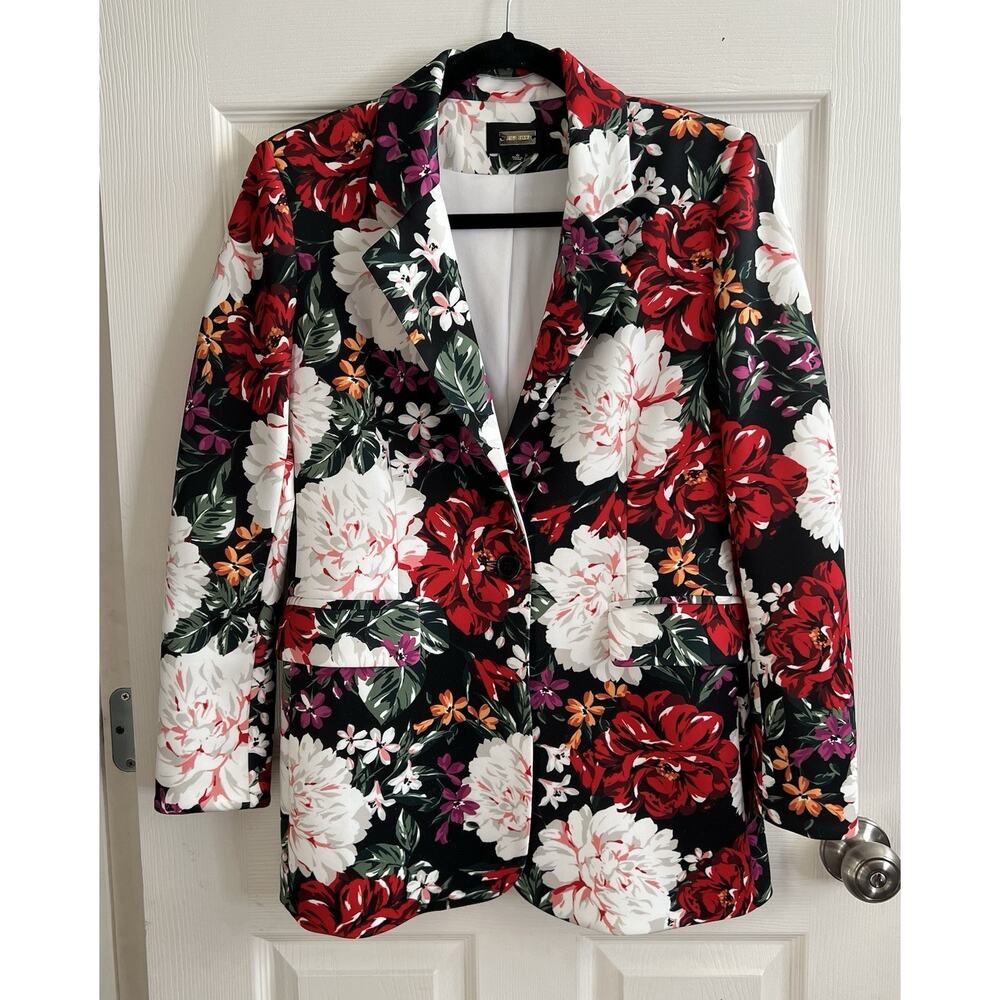 ALEXIA ADMOR Bold Floral Peonies Scuba Stretch Blazer Jacket - Picture 9 of 14